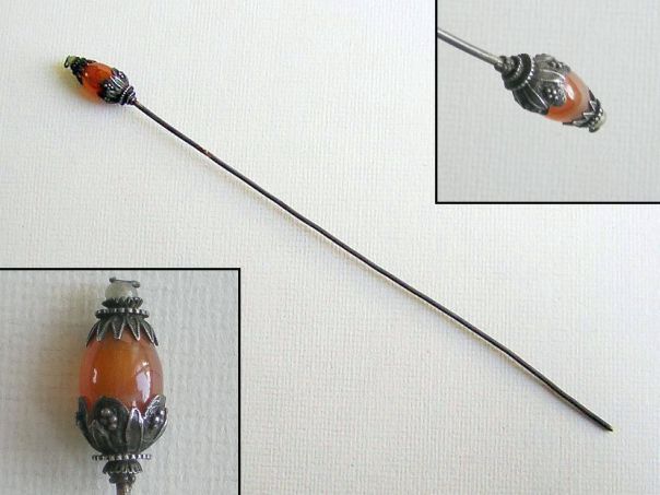 Hairpin with carnelian tip – (6545)